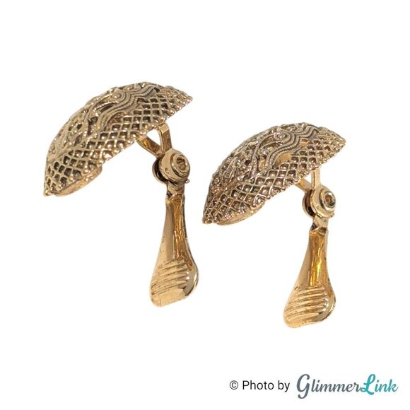 Vintage 1928 Co Oval Floral Filigree Lattice Dome Gold Tone Clip On Earrings - Picture 6 of 10